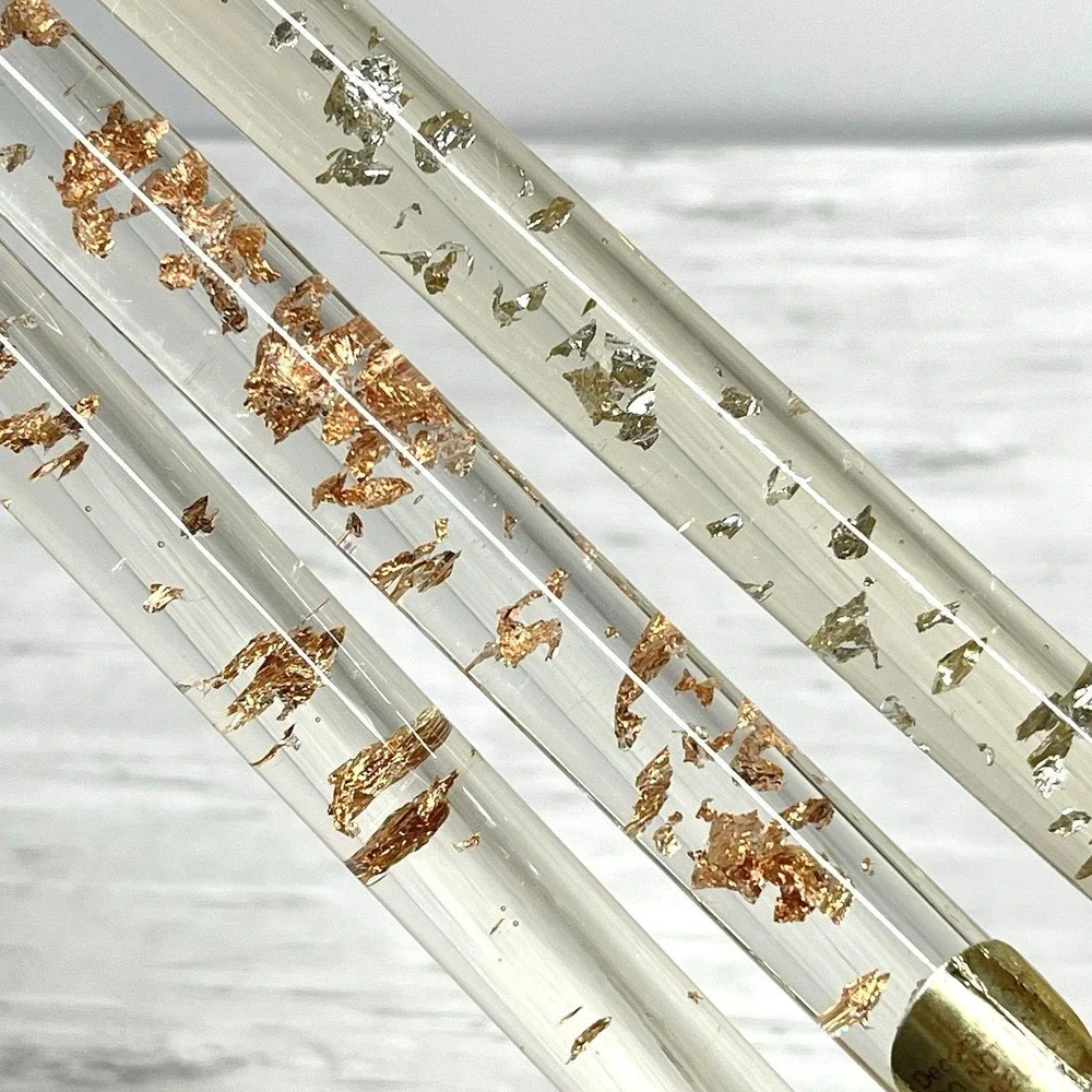 Set Of 3 Vintage Mid Century Lucite Taper Candles Metallic Copper Silver Flakes - Picture 3 of 9